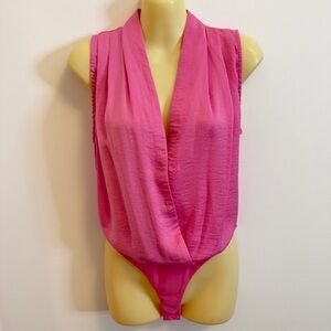 Glam Silky Pink Plunging Sleevless Bodysuit